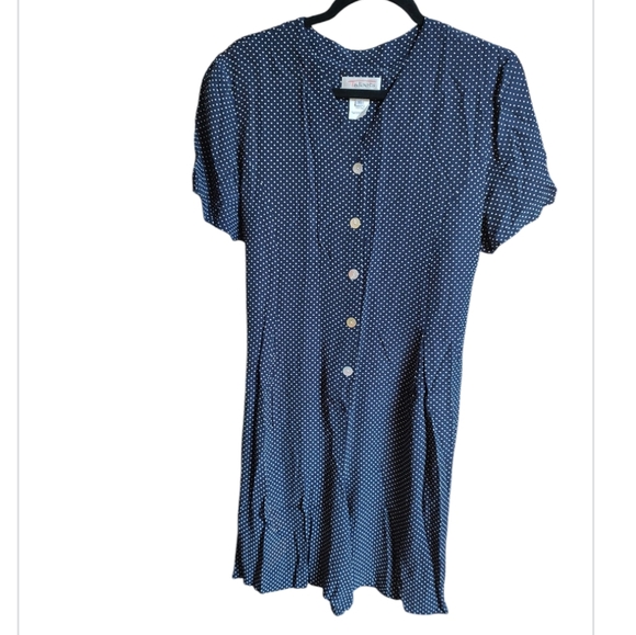 Tablets Petites Vintage Navy Blue Polka Dot Button Down Romper Size 16 - Picture 1 of 5